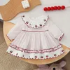 Printemps famille correspondant soeur vêtements manches longues Dot cerise barboteuse + princesse bébé robe tenues mignonnes E9192 220426