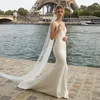 Einfache V-ausschnitt Meerjungfrau Hochzeit Kleid 2022 Backless Neue Abnehmbare Chiffon Drapieren Zipper Strand Brautkleider Sommer Vestidos De Noiva