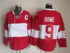 C2604 Mens Vintage 9 Gordie Howe Хоккейные майки 75th 1991 г. сшитый джерси C Patch Home Red Classic M-XXXL