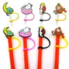 Custom kawaii soft silicone straw toppers accessories cover charms Reusable Splash Proof drinking dust plug decorative 8mm straw party supplies