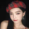 FOUX BERET HATS SUMMER WOMEN PU EDGE PLAIDストライプレトロ調整可能なロープベイカーボーイペインターペットオクタゴンブリムレスデザイナーJ220722