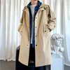 Trench da uomo Autunno Uomo Giacche con cappuccio Harajuku Giacca a vento Tasca Cappotto Uomo Casual Outwear Hip Hop Streetwear Cappotti 220826