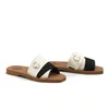 sandales d'origine célèbre designer femmes woody pantoufles mules plat chole sandales diapositives toile blanc noir voile femmes mode en plein air plage pantoufle chaussures