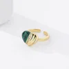 Silvology Real 925 Sterling Silver Natural Malachite Heart Rings for Women Zircon Texture Minimalist Unique Ring Stylish Jewelry