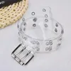 Belts Double Grommet Belt Punk Studded Eyelet Leather Holographic Transparent For Men Women Brand Fashion O RingBelts BeltsBelts