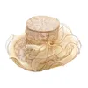 Summer Women Wide Brim Bow Mesh Lace Church Hat Foldbar Wedding Tea Party Dress Sun 220429