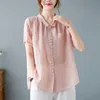 Bluzki damskie koszule damskie bawełniane lniane swobodne moda letnie proste styl retro solidny kolor luźne samice topy z krótkim rękawem Camisas MUJ