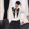 Men's Casual Shirts Models Personality Black And White Splice Color Embroidery Men's Loose Long-sleeved Shirt Nightclub Hair Stylist You