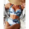 Riseado push up bikini hög midja baddräkter vridna badkläder kvinnor skär ut biquini halter baddräkt fast strandkläder 220621