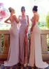 Spaghetti Straps Mermaid Long Bridesmaid Dresses with High Split Sweep Train Chiffon Maid of the Honor Dress Evening Gowns