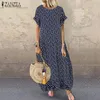 Zanzea Summer Vintage Long Dress Polka Dot Sundress Women O Neck Short Sleve Baggy Kaftan Party Vestido Robe Femininas 220601