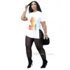 2022 Womens Plus Size Clothing Designer Tracksuits Short Sleeve Printed T Shirt Mesh Sheer Yoga Pants 2 Piece Outfit