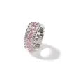 Iced Out 360 Eternity Silver Pink Bling Rings Micro Pave Cubic Zirconia 14K White Gold Plated Hip hop Ring with gift box