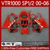 Röd svart OEM karosseri för Honda VTR RTV 1000 RC51 00-06 Bodys 123NO.122 SP1 SP2 VTR1000 RTV1000 00 01 02 03 2004 2005 2006 VTR-1000 2000 2001 2002 2003 04 05 06 FAIRING
