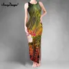 Noisydesigns Sexy Dress Women Party Night Club Wear Slit Vest Hibiscus Floral Lady Summer Bodycon Vintage Clothes Dropship 220627