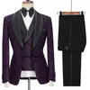 Senaste Bröllop Tuxedos Coat Pant Designs Fashion Glänsande Svart Män Passar för Groom Wear Slim Fit Terno Masculino Prom Party 3 stycken (Jacka + Vest + Byxor + Bowtie)