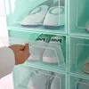 PP Clear Multicolor Shoe Boxes Foldable Storage Transparent Organizer Stackable Display Superimposed Combination Dustproof Shoes Containers Cabinet