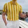 Men's Polos Summer Men Slim Striped Sweater Yellow Thin T-shirt Men's Business Tshirt FashionMen's Men'sMen's Mild22