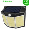 Lâmpadas de parede externa de luz solar LED com sensor, alimentado por sol à prova d'água, alimentado por 3 modos Spotlight Terrace Patio Garden Decor