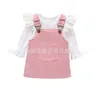 Baby 3pcs Clothing Sets White Ribbed Long sleeve Romper and Solid color Suspender Dress Kids Clothes