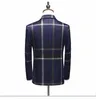 3 PieceJacket Vest Pant Nevy Blue Men passar skräddare Bröllop Male Slim Fit Plaid Business Tuxedo340J