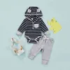 Citgeett herfst babyjongens meisjes haar kapper broek broek strepen patroon elastische taille cartoon oor lente kleren set j220711