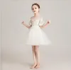 Flickans klänningar White Lace Tutu Princess For Girl Elegant Flower Birthday Party Evening Ball Gown Kids Wedding Christmas Vestidos