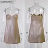 Sexy Bright Silk Diamond Women Mini Dress Low Neck Sleeveless Backless Night Club Party Bodycon Elegant Princess 220630