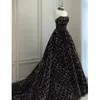 검은 반짝이는 스팽글 파운드 댄스 파티 드레스 2022 실제 이미지 푹신한 프리시스 레이스 업 코르셋 유명인 레드 카펫 이브닝 가운 파티 드레스