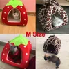 Питомник Складная мягкая зимняя леопардовая кровать для собак Strawberry Cave Dog House Cute Nest Fleece Cat Housethe