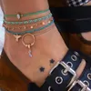 Anklets 5pcs/set Boho Angel Shoes Pendant For Women Multilayers Braided Rope Sequin Foot Chain Girls Beach Jewelry 8980 Roya22