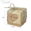 100pcs / lot Boîte de bonbons coeur pour la décoration de mariage Romantique Vintage Kraft Boîte de mariage Faveurs et boîte-cadeau avec ficelle de toile de jute Chic CX220423