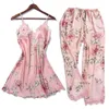 Women's Nachtkleding Sexy Home Wear Pyjama 5PC Strap Top Broek Pak Badjas Sets Lente Zomer Nachtkleding Kimono Bad Robe Town