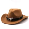 قبعات رعاة البقر الغربية الجديدة نساء الرجال واسعة الحافة فيدورا قبعة المعادن الثور الثور الديكور موسيقى الجاز أعلى قبعة رعاة البقر القبعات للرجال