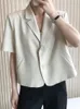 Moda düğmesi kadınlar takım elbise blazer yaz kısa kollu ince katlar gevşek tasarlanmış Kore gündelik ofis bayanlar