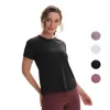 Ll yoga ll's New Women's Yoga kläder kortärmad fitness sport sommar andas svettasorberande snabbtorkande casual t-shirt sportkläder