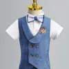 Children s Formal Vest Suit Set Boy Summer Wedding Baby s First Birthday Piano Performance Costume Kids Waistcoat Shorts Clothes 220620