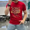 2022 Летний Новый Молодой дизайн Мужские футболки T-рубашки Slim Casual Tees Fashion Brand O-Sece Tiger Head Горячая горный хрусталь вышивка из хлопка одежда сверху красный черный белый M-5XL