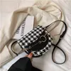 HBP Crossbody Bag Houndstooth Fabric and Pu Leather s for Women Contrast Color Small Round Shoulder Ladies Purses Hbags 220727