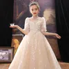 2022 Bling Beaded Crystal Flower Girls Dresses for Teens Tulle Floor Length Beach Little Girl Pageant Party Gowns Tulle Skirt Formal Kids Wear