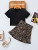 Jupe en t-shirt uni à imprimé léopard et ourlet à volants pour toute-petite fille SHE
