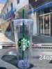 2022 Starbucks 24oz / 710ml Bicchieri di plastica Bicchiere Riutilizzabile Trasparente Bere Fondo piatto Forma di pilastro Coperchio Tazze di paglia tazza Il nuovo prodotto caldo per la vendita diretta in fabbrica come