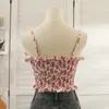 Women's Tanks & Camis Print Camisole With Build-in Bras Girls Padded Flowers Crop Top Women Ruffles V Neck Stretchy Back Tank Summer TopsWom
