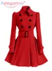 Aelegantmis Sonbahar Kış Vintage Kadın Yünlü Klasik Klasik Uzun Trench Ceket Kemer Ofisi Bayan Günlük İş Out Giyim 220812