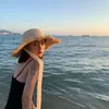 Brede rand hoeden zomer stro hoed kanten strand voor vrouwen Koreaans winddicht touw reizen elegante zon buiten vakantie breed