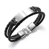 Multi-layer Leather Stainless Steel ID Bracelet Chain Simple Fashion Bangle For Student Friend Mens Women 8.26inch