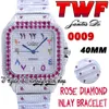 Twf tw0009 Japão miyota resenhe automática rosa diamantes grandes moldura totalmente gelada diamante diamante marcadores arábicos strap strap super edição eternity watches