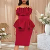 Casual Dresses Party Women Evening Elegant Ruffles ärmlös rygglös röd peplum klänning 2022 Summer Ladies Slim Bodycon