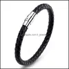 Charm Bracelets Leather Bracelet Genuine Braided Clasp Male Bangles Jewelry Stainless Steel Magnetic Hjewelry Drop Delivery Dhadr