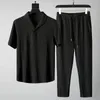 Men's Tracksuits Thin Short Sleeve T-Shirt Pant Male Summer Set Men Two Pieces Polyester Casual Black White Jogging Home Suit Plus Size 4xlM